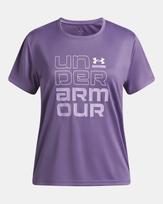 UA Tech Split Wordmark Girls Short Sleeve