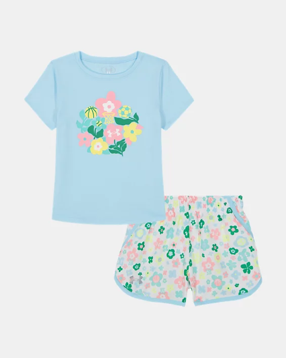 UA Floral Logo Infant Girls Woven Microfiber Shorts Set