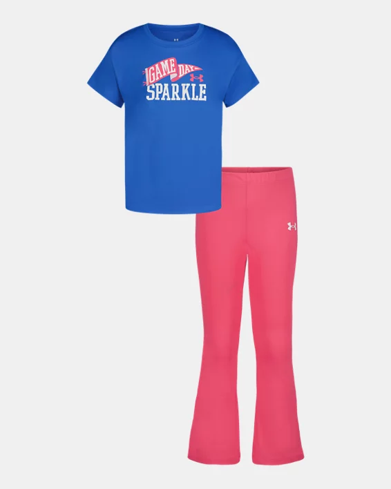 UA Glitter Logo & Side-Stripe Toddler Girls Short Sleeve & Yoga Pants Set