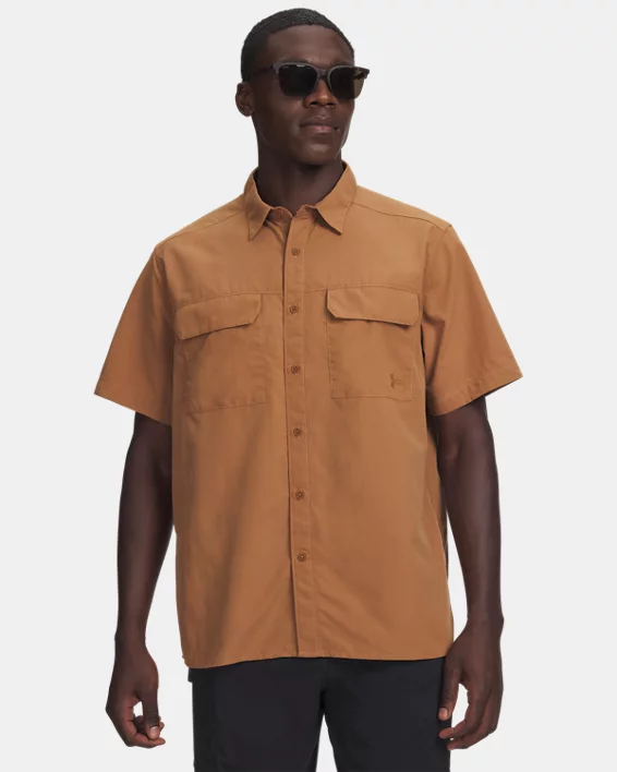 UA Explor Woven Solid Mens Short Sleeve
